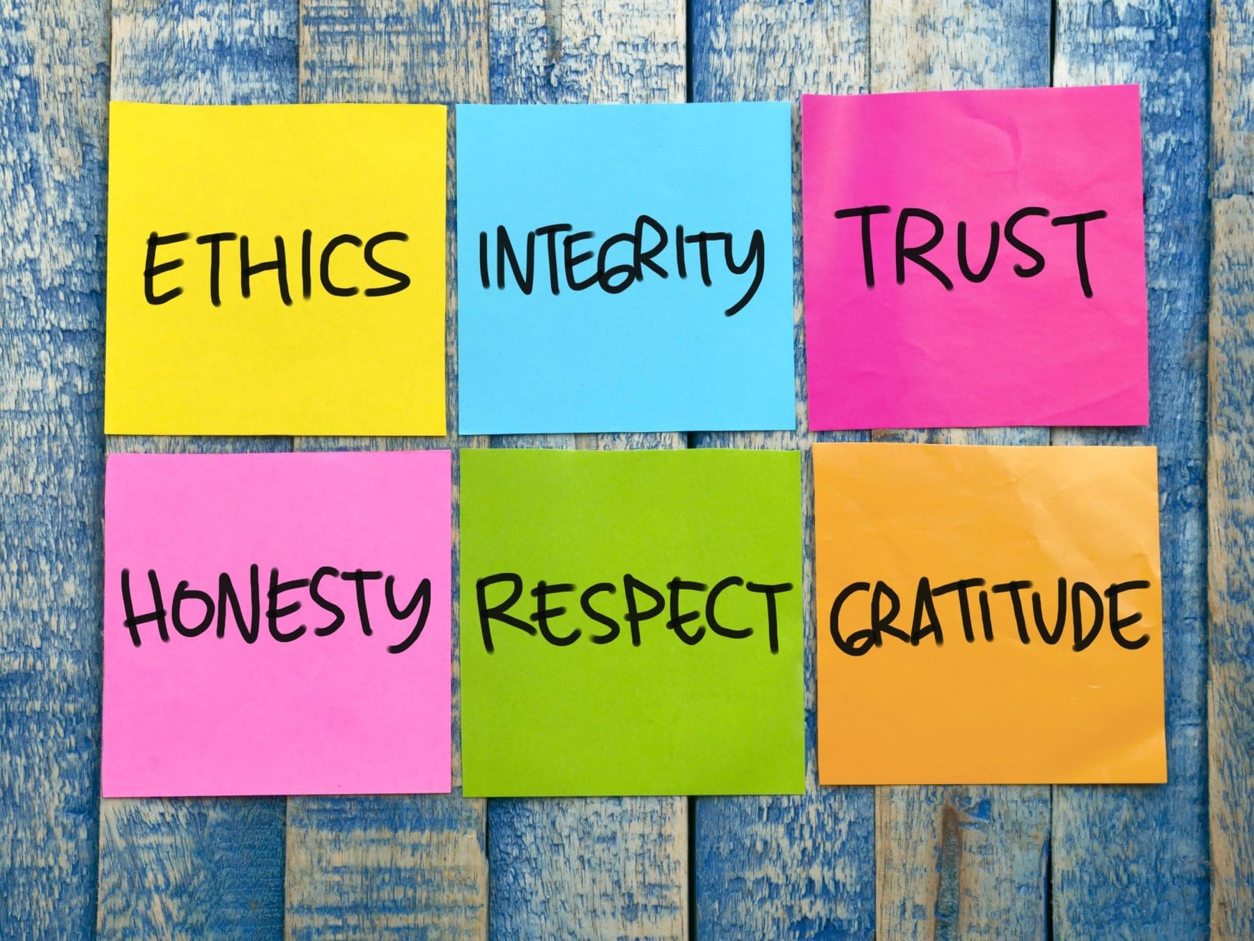 Ethics integrity trust, text words typography written on paper.