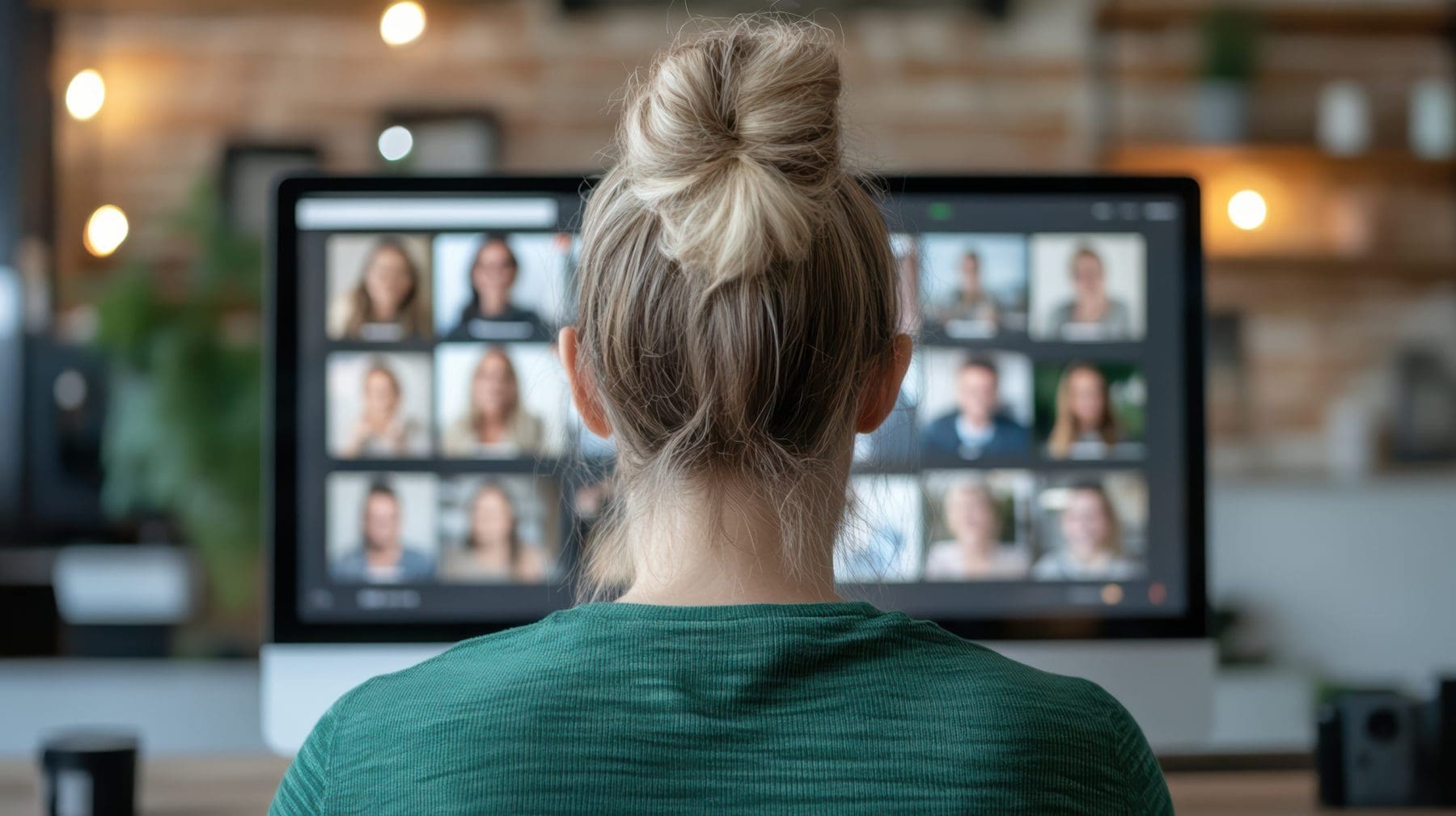 Woman on a meeting with employees on video call,