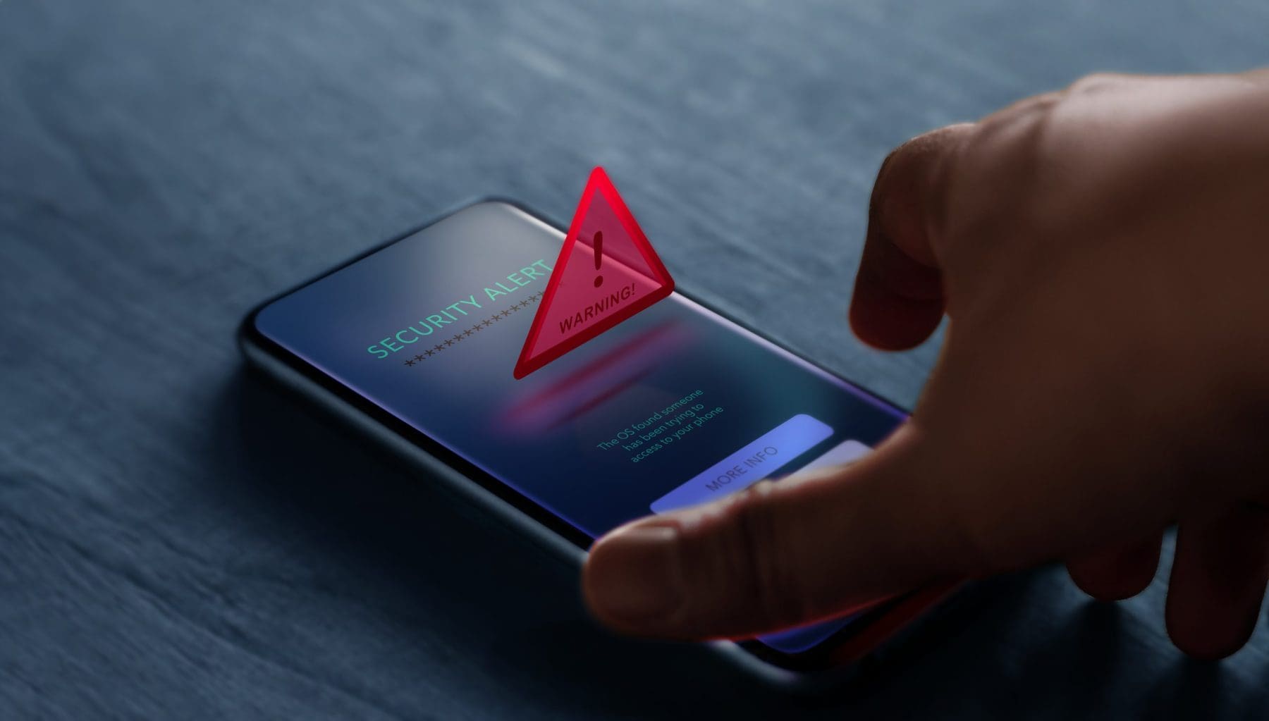 A smartphone displays a cybersecurity alert.