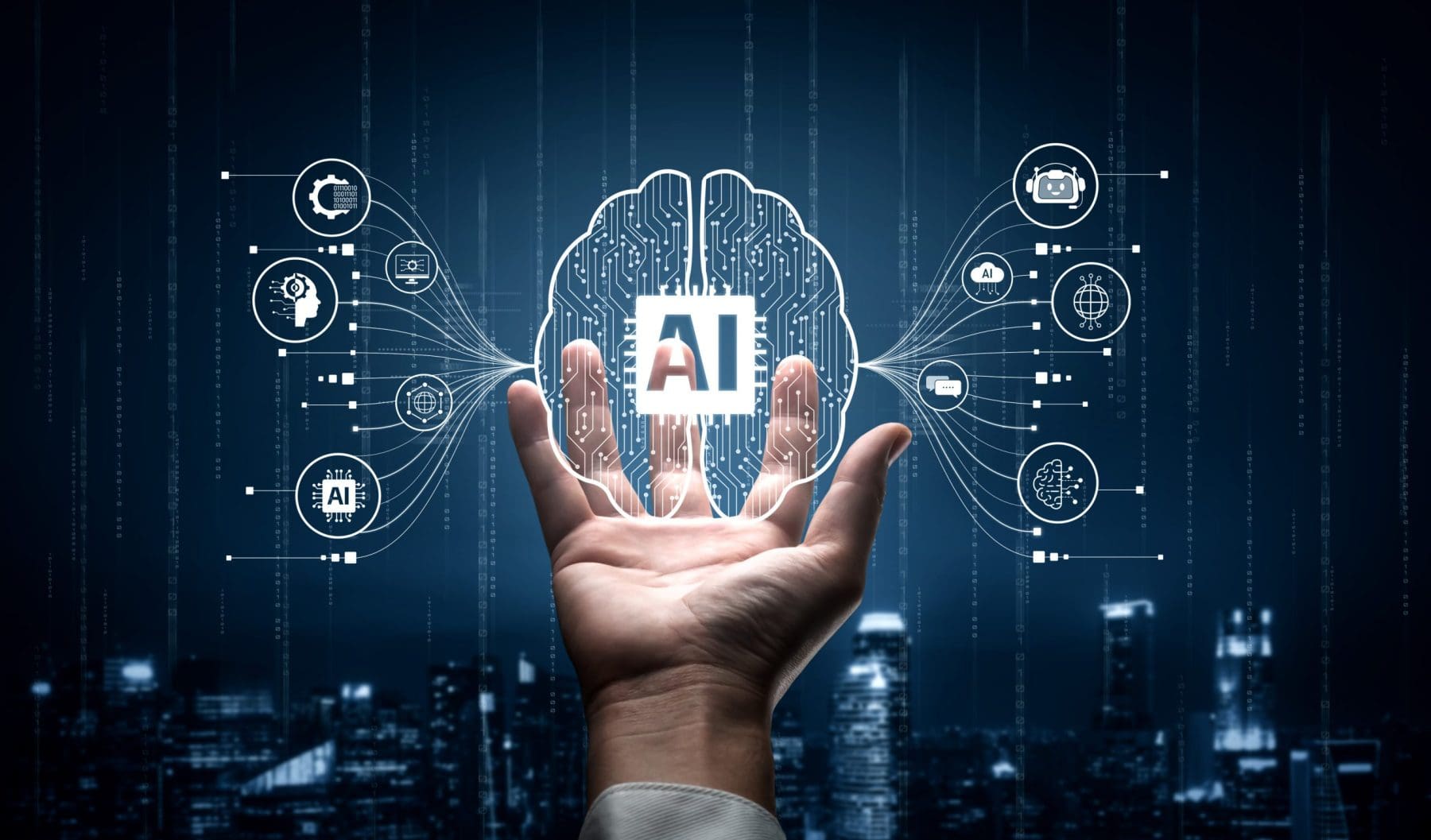 Person holding image like brain with AI.