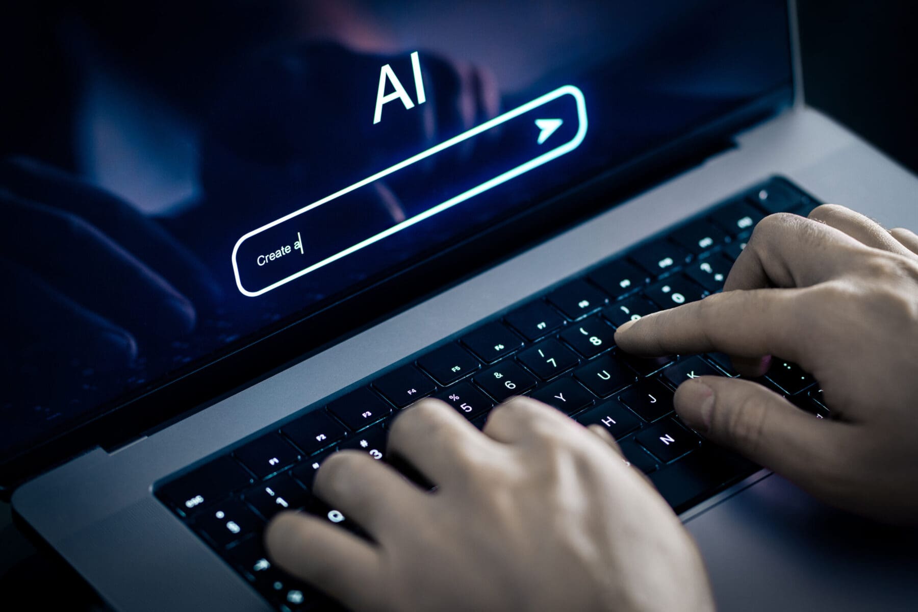 AI prompt to generate content or text with laptop and artificial intelligence.